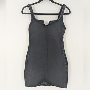 Zara Denim Mini Dress Notched Neckline Sleeveless Bodycon Faded XS Baddie Y2k